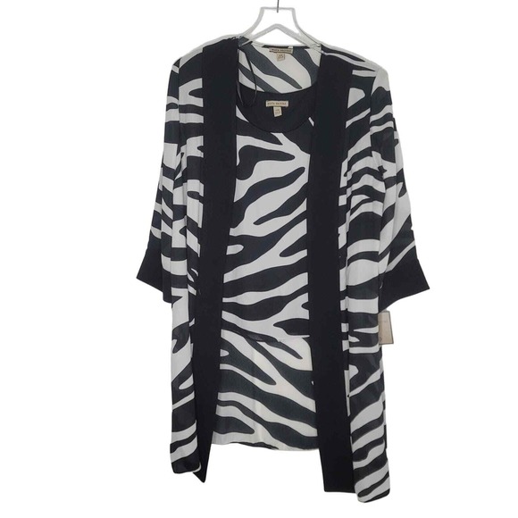 Maya Brooke Top Duster Set 14W Black White Zebra Animal Two Piece - Picture 1 of 9